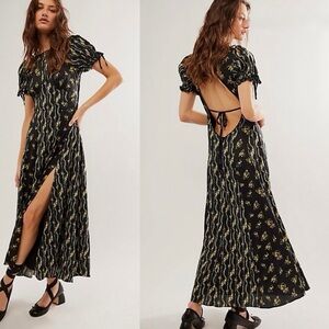 Free People Black and Yellow Floral Maxi Dress